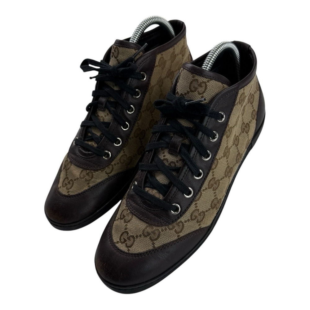 Gucci GG Monogram High Top Sneakers Brown Leather Canvas 390968 Women's 36.5 G - Picture 3 of 13